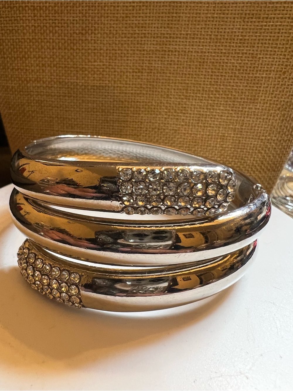 Rhinestone Silver Coil Hinge Bracelet